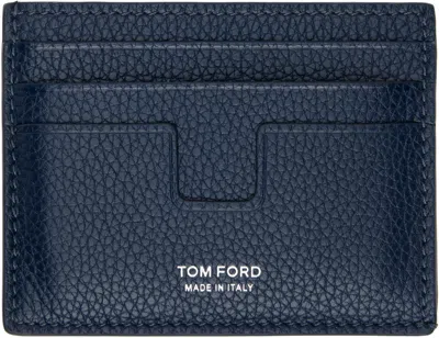 Tom Ford Navy Grain Leather Classic Card Holder In Denim Blue