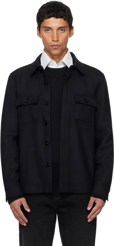 TOM FORD NAVY LIGHT WOOL CHEST POCKET OUTERSHIRT