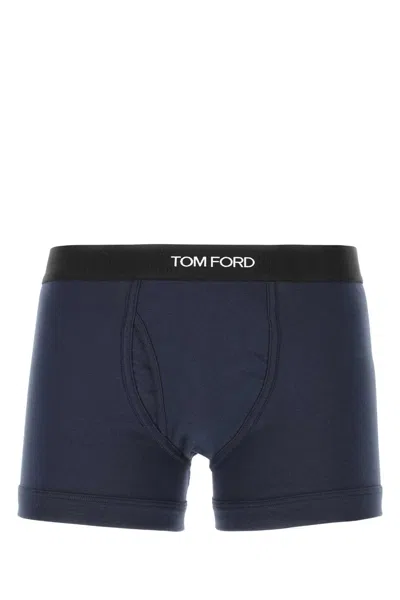 Tom Ford Cotton Boxer Briefs With Logo Band In Blue