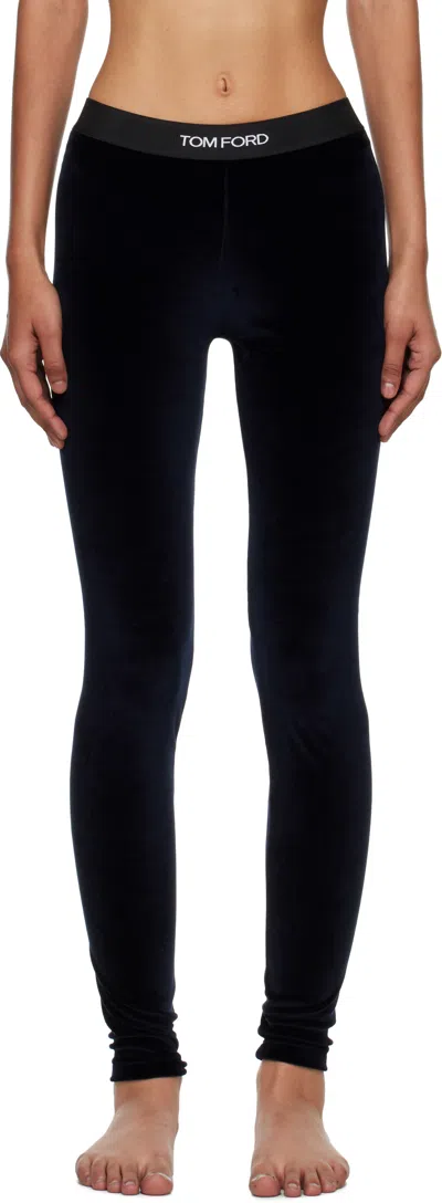 Tom Ford Navy Lustrous Velour Signature Leggings