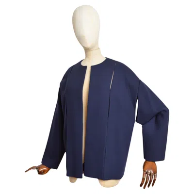 Pre-owned Tom Ford Navy Midnight Blue Structured Collarless Cocoon Jacket
