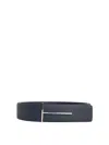 Tom Ford Dark Brown Reversible Textured Silver Buckle Belt In Blue
