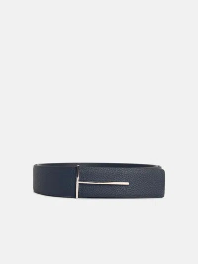 Tom Ford Navy Reversible Leather Belt In Blue