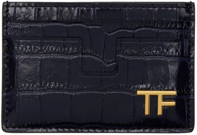 Tom Ford Navy Shiny Stamped Croc Card Holder In 1l023 Navy