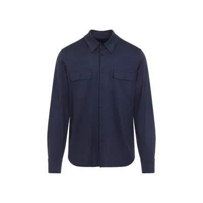 Tom Ford Navy Silk And Cotton Bland Military Shirt In Black