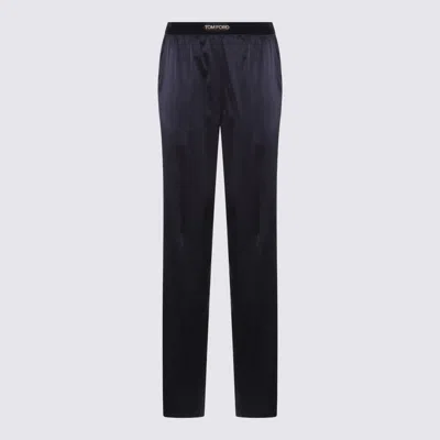 Tom Ford Stretch Silk Satin Pajama Pants In Blue