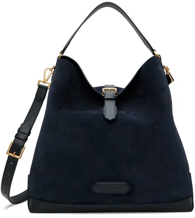 Tom Ford Navy Soft Belt Detail Tote In Dark Blue