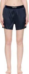 Tom Ford Navy Stretch Silk Satin Boxer Shorts In Blue