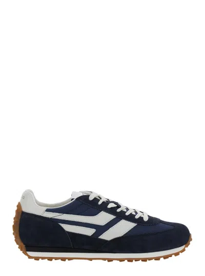 Tom Ford Navy Suede And Mesh Sneakers With Contrast Stripes In Blue