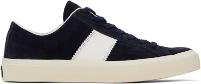 Tom Ford Navy Suede Cambridge Sneakers In Midnight Blue + Crm
