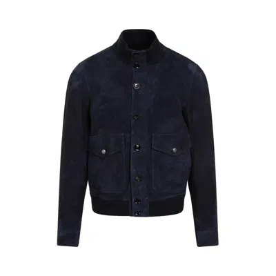 TOM FORD NAVY SUEDE LAMB LEATHER BOMBER JACKET