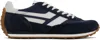 Tom Ford Navy Suede And Mesh Sneakers With Contrast Stripes In Dark Navy + Amber