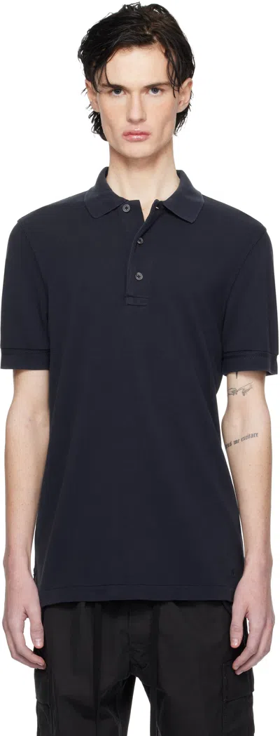 Tom Ford Navy Three-button Polo In Ink Blue
