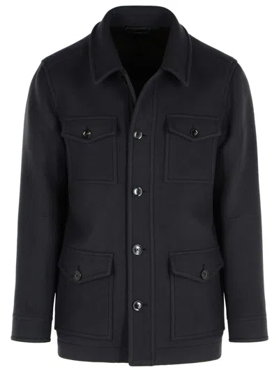 Tom Ford Wool Jacket With Flap Pockets And Long Sleeves In Black