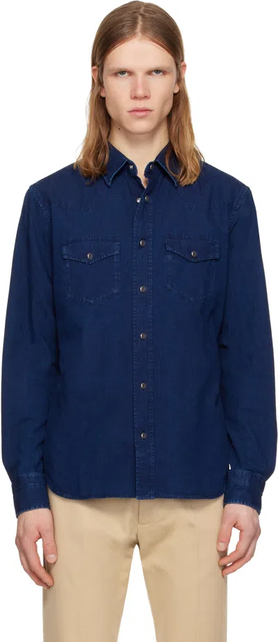 Tom Ford Navy Western Shirt In Blue