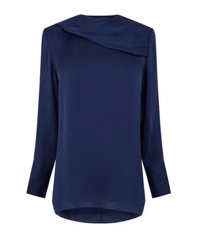 Tom Ford Neck Long Sleeve Blouse In Blue
