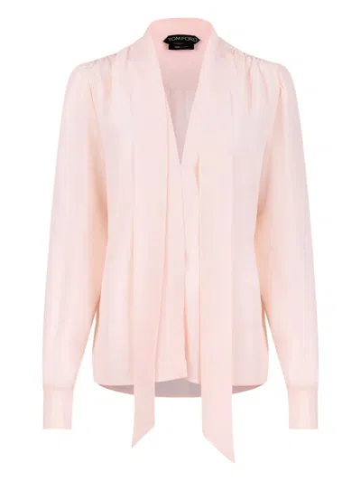Tom Ford Neck-tie Silk Blouse In Pink