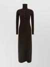Tom Ford Neckline Dress With Button Detailing And Ribbed Texture In Brown