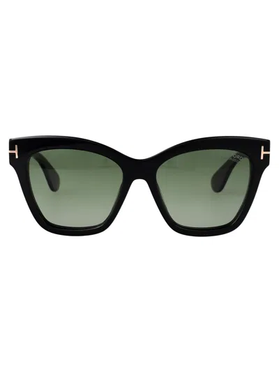 Tom Ford Nero Lucido Acetate Sunglasses In Nero Lucido / Verde Polar
