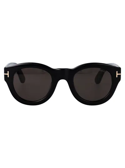 Tom Ford Nero Lucido Acetate Sunglasses In Nero Lucido / Fumo