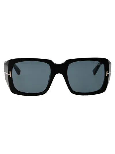 Tom Ford Nero Lucido Acetate Sunglasses In Glossy Black/blue