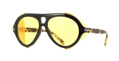 Pre-owned Tom Ford Neughman Ft 0882 Black Havana Yellow Shield/yellow (01e) Sunglasses