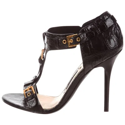 Pre-owned Tom Ford New $2.395  Alligator T-strap Black Exotic Shoes Sandals 38.5 - Us 8.5