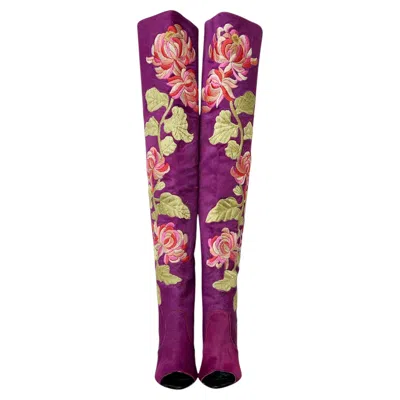 Pre-owned Tom Ford New  Fall 2013 Embroidered Fur Over-the-knee Boots Italian 39 In Brown