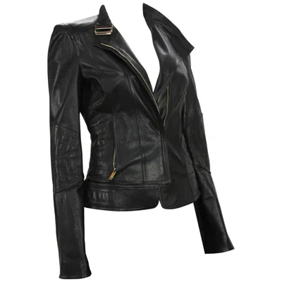 Pre-owned Tom Ford New  For Gucci 2004 Collection Leather Chevron Black Jacket It 42 - Us 6