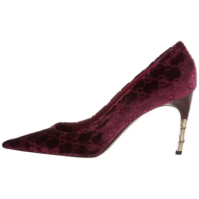 Pre-owned Tom Ford New  For Gucci Black Cherry Velvet Gg Snakeskin Bamboo Heel Pumps 11b