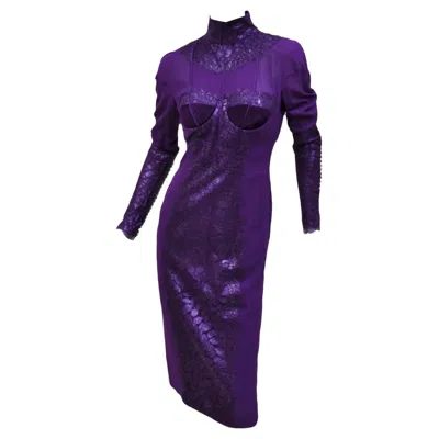 Pre-owned Tom Ford New  Metallic Amethyst Lace Cocktail Dress 40 - 4 In Purple
