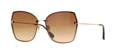 Pre-owned Tom Ford Nickie-02 Ft 1107 Shiny Rose Gold/red Brown Shaded (28f) Sunglasses