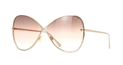 Pre-owned Tom Ford Nickie Ft 0842 Shiny Rose Gold/brown Shaded (28f) Sunglasses