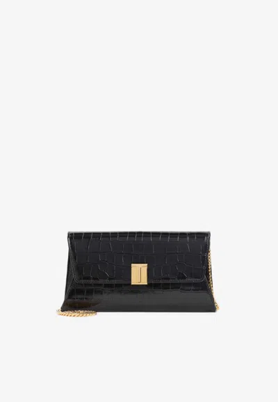 Tom Ford Nobile Croc-embossed Leather Clutch In Black