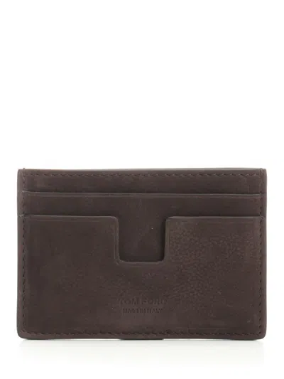 Tom Ford Nubuck Classic Cardholder In Brown