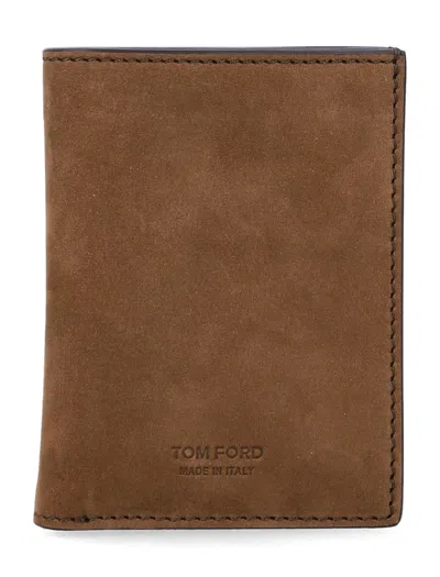 Tom Ford Nubuck Leather Card Holder In Brown