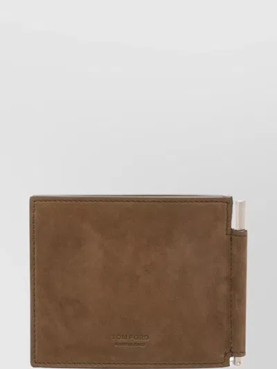Tom Ford Nubuck Long Wallet Metal Clip In Brown