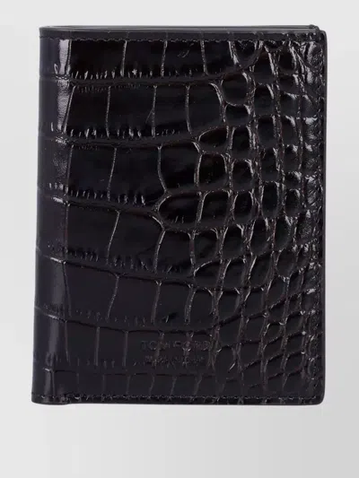 Tom Ford Nubuk Bifold Card Holder Crocodile Texture In Black