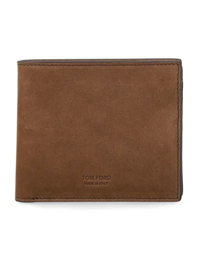 Tom Ford Nubuk Leather Bifold Wallet In Brown