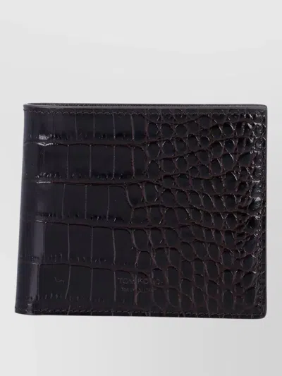 Tom Ford Nubuk Leather Bifold Wallet Embossed Texture In Brown