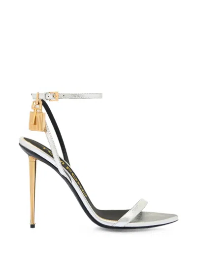Tom Ford Nude-effect Pointed-toe Sandal With Padlock In Laminated Nappa Leather In Silver