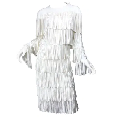 Pre-owned Tom Ford Nwt  $7, 000 Runway Fall 2015 Size 42 / 8 White Open Back Fringe Dress