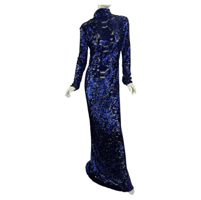 Pre-owned Tom Ford Nwt  Fall/winter 2011 Blue Sequin Illusion Gown Italian 40