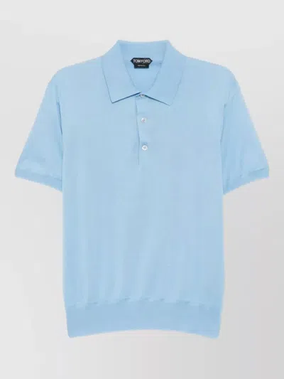 Tom Ford Nylon Blend Silk Polo Collar Shirt In Blue