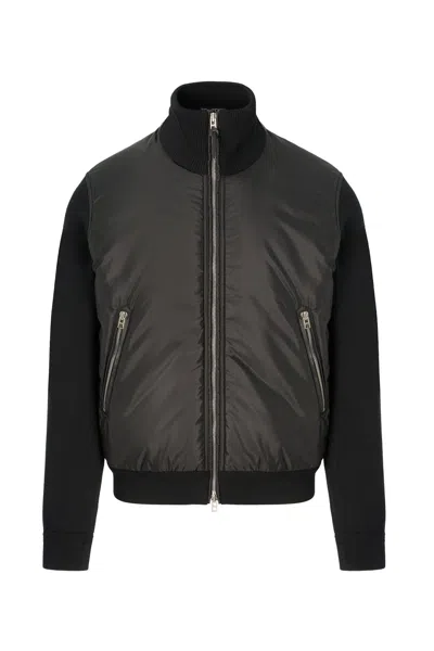 Tom Ford Nylon Front Merino Cardigan In Black