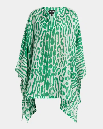 Tom Ford Ocelot-print Cotton-silk Mini Kaftan Dress