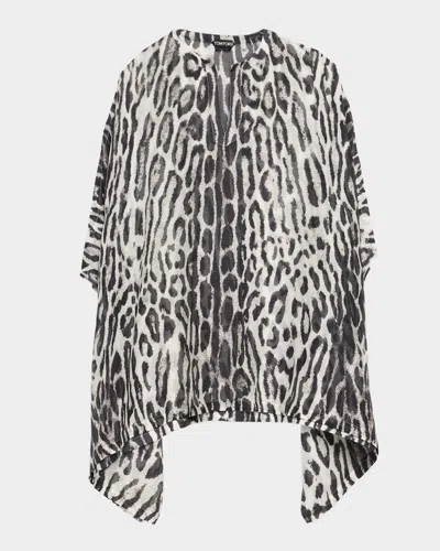 Tom Ford Ocelot-print Cotton-silk Mini Kaftan Dress In Animal Print