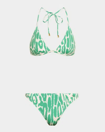 Tom Ford Ocelot Print Jersey Triangle Bikini In Green