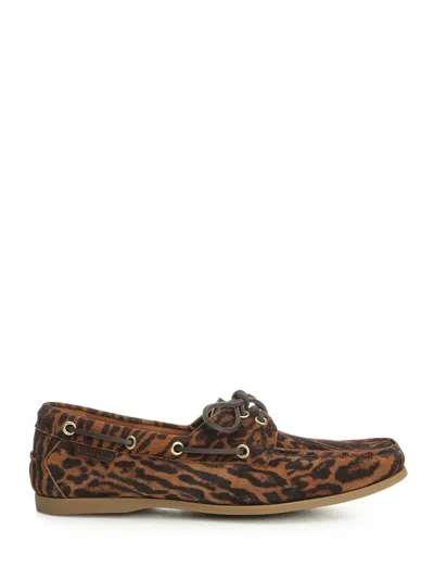 Tom Ford Ocelot Printed Suede Robin Boat Shoe Scarpe Basse Brown