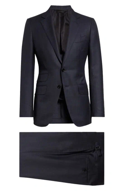 Tom Ford O'connor Prince Of Wales Virgin Wool Blend Suit In Navy